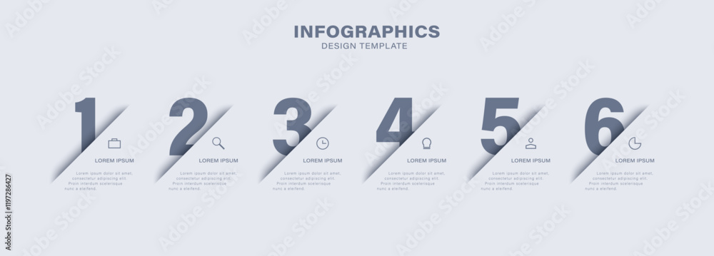 Poster vector infographic design with 6 options or steps. minimalistic vector template with icons and numbe