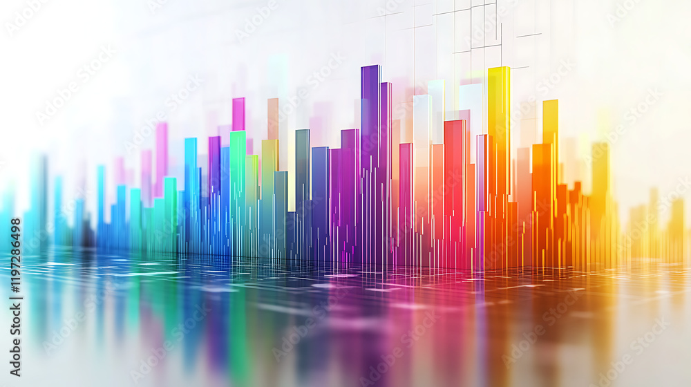 Aufkleber colorful abstract data visualization with vibrant bars reflecting on a surface, symbolizing analytic