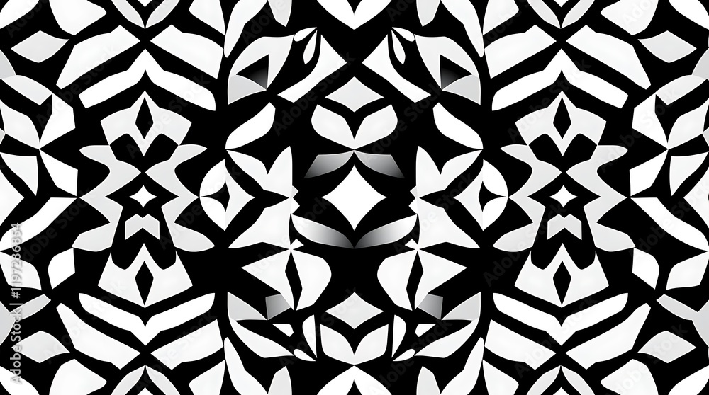 Poster monochromatic kaleidoscope: a mesmerizing black and white kaleidoscope pattern, featuring intricate 