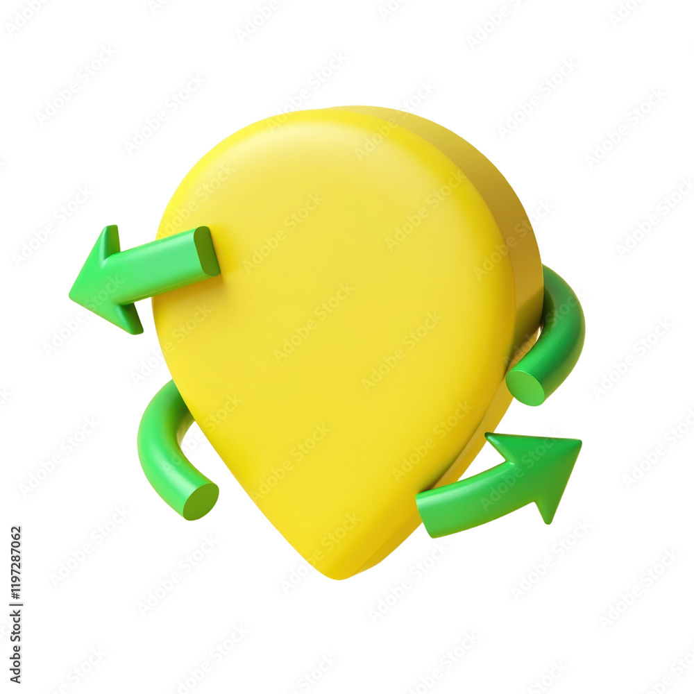Poster dynamic yellow teardrop shape with two green curved arrows