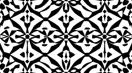 Fototapeta premium Abstract Black and White Geometric Pattern: A striking monochrome design featuring a repeating, kaleidoscopic pattern of sharp angles and bold contrasts.