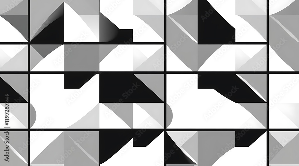 Poster geometric abstract pattern: a mesmerizing, graphic composition of intersecting black, white, and gra