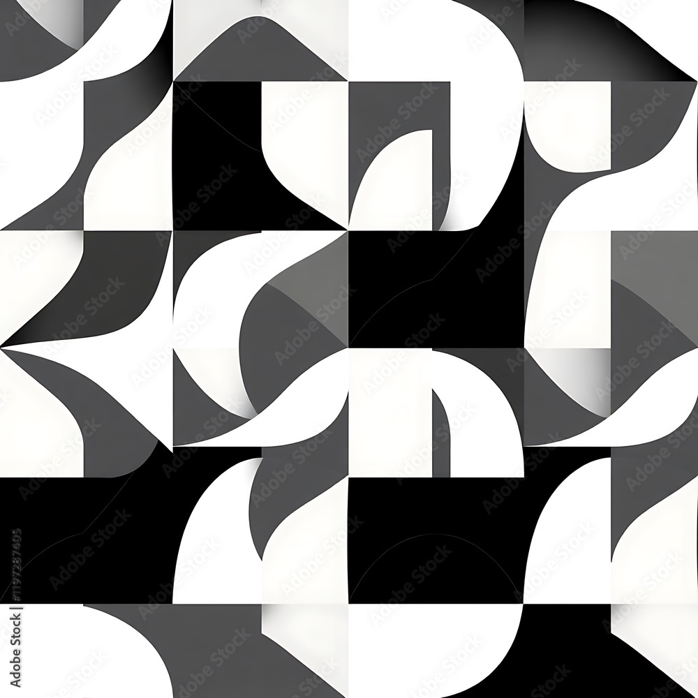 Poster abstract monochrome pattern: a captivating interplay of black, white, and grey forms creates a visua