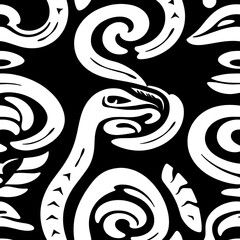 Fototapeta premium Serpentine Pattern: An abstract, graphic pattern featuring swirling snakes in a dynamic black and white motif. The intricate design is perfect for modern, minimalist designs.