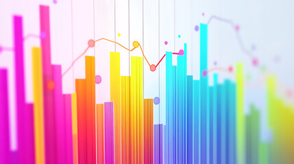 Colorful abstract data visualization with vibrant bars and lines representing statistical trends