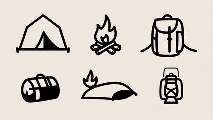 Camping Icons Tent Fire Backpack Lantern Sleeping Bag Duffle Bag Adventure Graphics