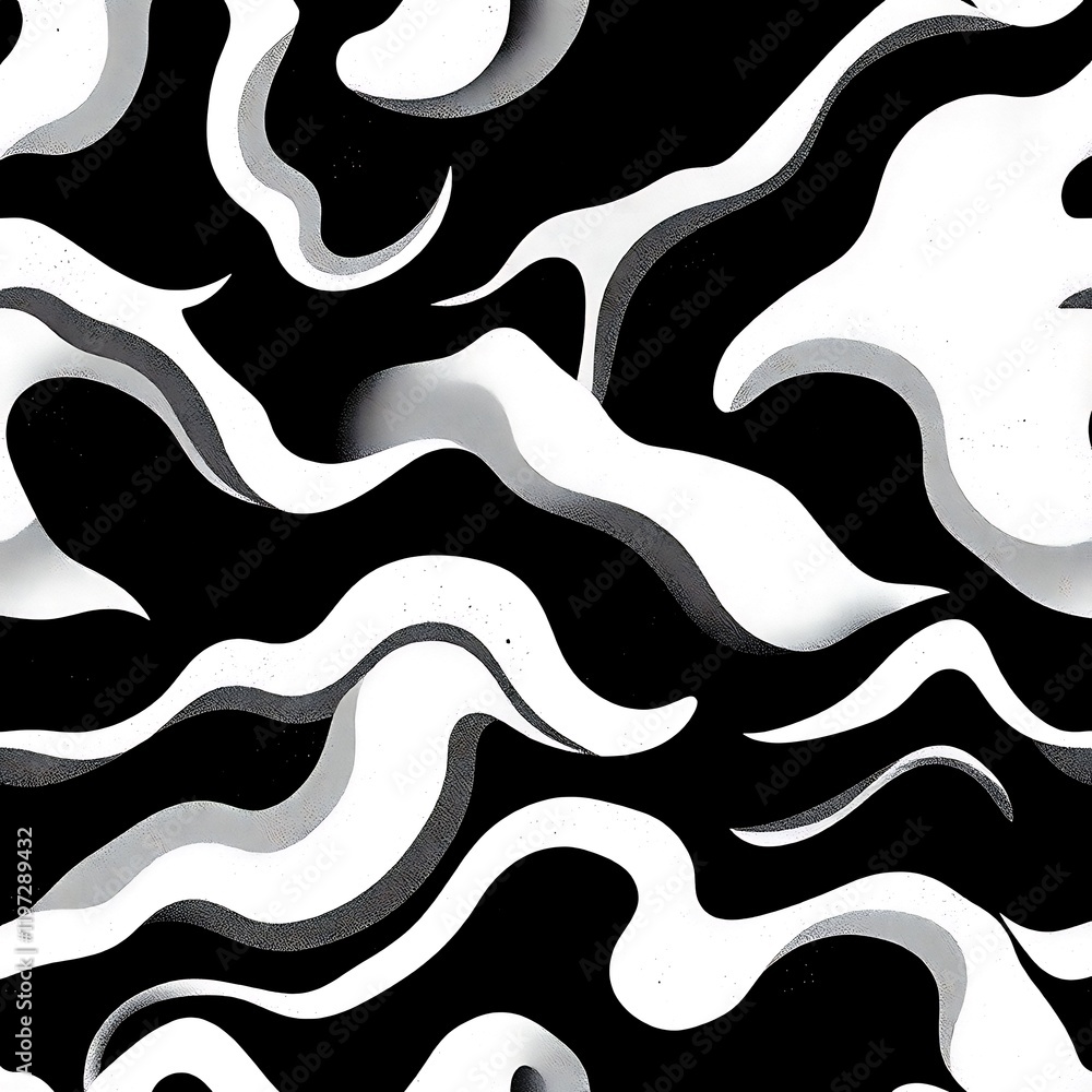 Poster monochromatic marble swirl: abstract seamless pattern featuring a dynamic interplay of black and whi
