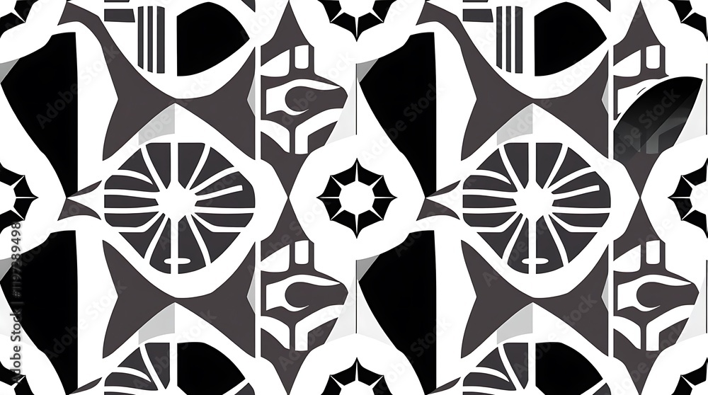 Poster geometric black and white pattern: a seamless, repeating pattern featuring a captivating interplay o