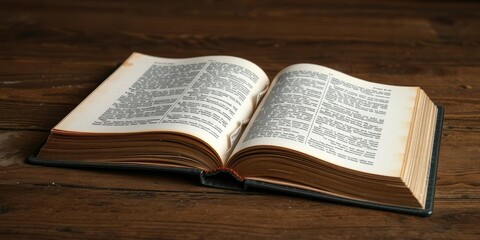 Obraz premium A book with a broken binding and torn pages open on the table, old, broken, worn