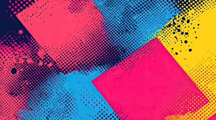 Retro halftone background with bold color blocks. -