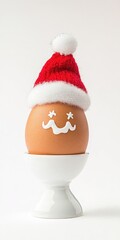 Festively Adorned Egg in Holder, Perfect for a Merry Breakfast Setting over a White Background