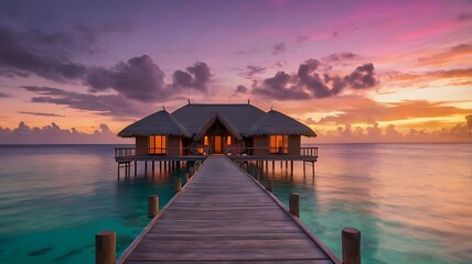 Obraz premium A Tranquil Sunset Overwater Retreat