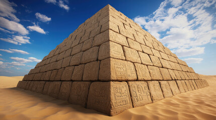 Fototapeta premium Colossal Pyramid in Vast Desert with Ancient Stone Blocks and Dramatic Sky Above