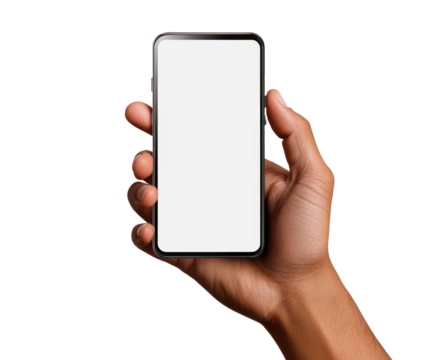 Modern Smartphone Held in Hand - Blank Screen for Mockups and Design Inspiration , isolated on white background PNG
