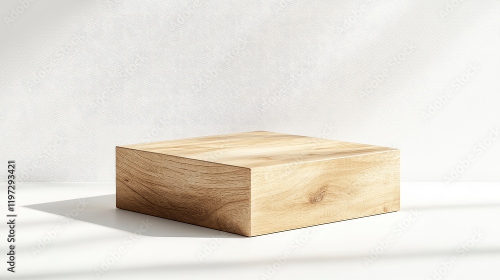 Poster 3d rendering of a wooden cube podium on a white background with a soft shadow and light for displayi