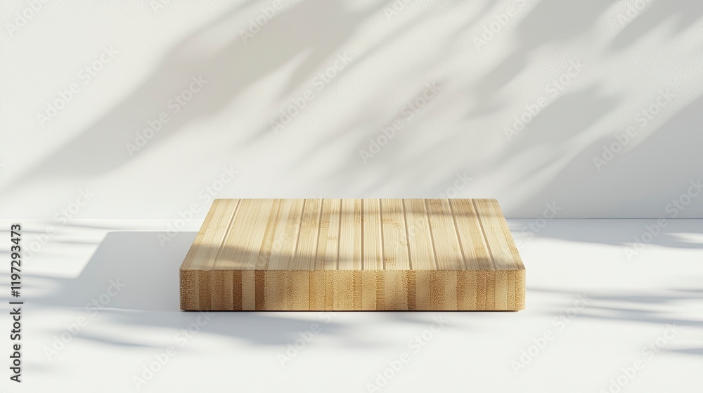 Poster 3d rendering of a wooden cube podium on a white background with a soft shadow and light for displayi