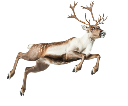 Majestic Reindeer in Mid-Leap: A Stunning Wildlife Portrait , isolated on white background PNG
