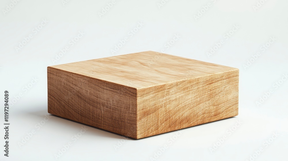Poster 3d rendering of a wooden cube podium on a white background with a soft shadow and light for displayi