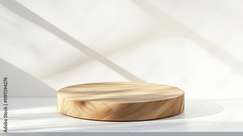 Poster 3d rendering of a wooden cube podium on a white background with a soft shadow and light for displayi