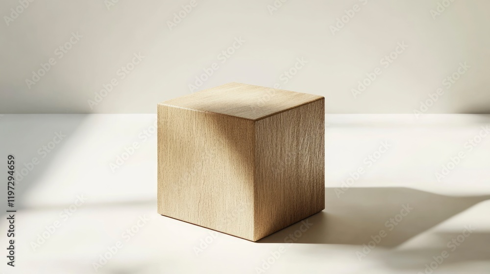 Poster 3d rendering of a wooden cube podium on a white background with a soft shadow and light for displayi