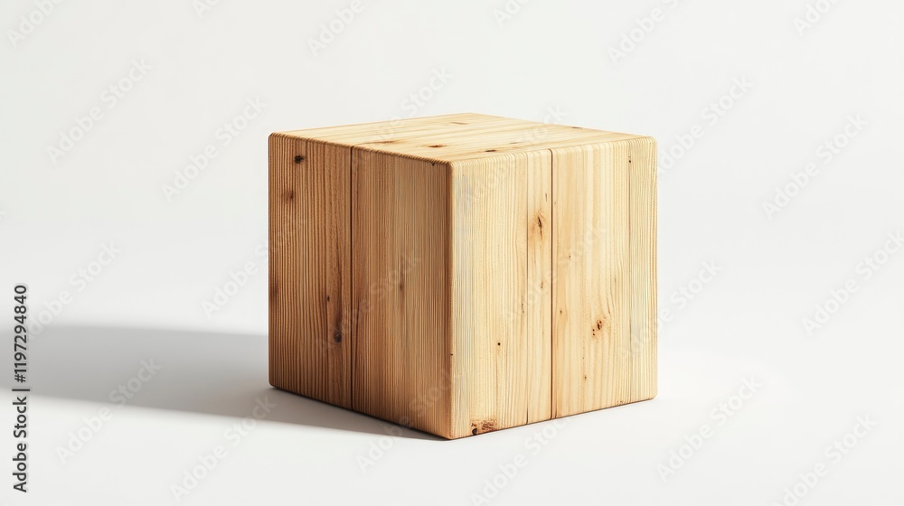 Poster 3d rendering of a wooden cube podium on a white background with a soft shadow and light for displayi
