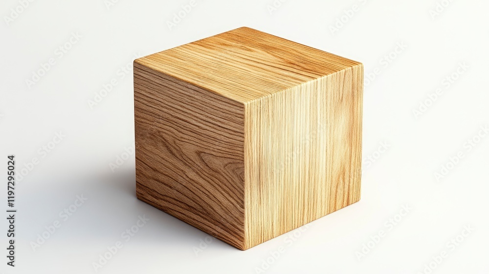 Poster 3d rendering of a wooden cube podium on a white background with a soft shadow and light for displayi
