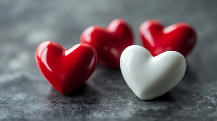 Valentines day background with red and white hearts. Copy Space 