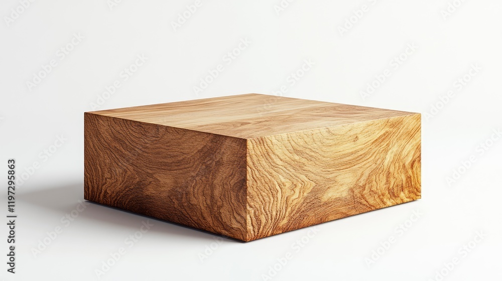 Poster 3d rendering of a wooden cube podium on a white background with a soft shadow and light for displayi