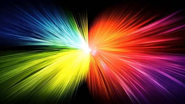 Vibrant explosion of colors and light creates dynamic, abstract design, showcasing energetic spectrum that evokes creativity and visual energy.