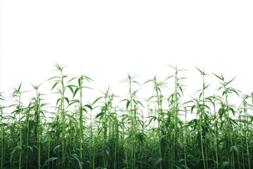 Lush Green Jute Plants Reaching Towards a Cloudy Sky in Tropical Bangladesh