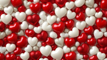 Valentines day background with red and white hearts. Copy Space 