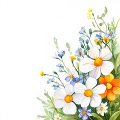 Fototapeta premium Charming Watercolor Floral Corner for Invitations. Perfect for Weddings and Birthdays with Garden Beauty in Isolated Spring Imagery