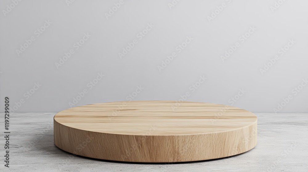 Poster 3d rendering of a wooden podium on a white background with a soft shadow and light for displaying a 