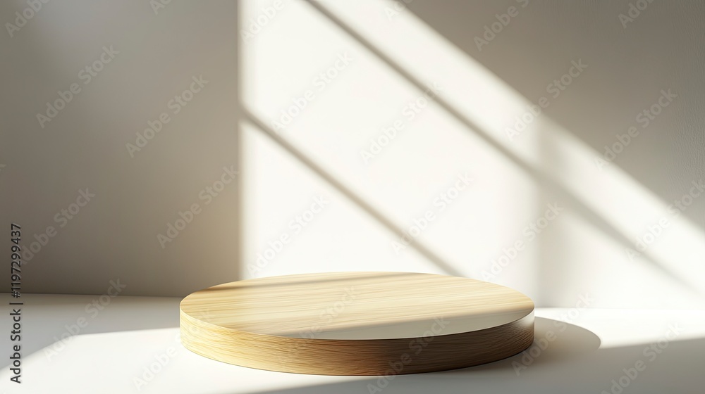Poster 3d rendering of a wooden podium on a white background with a soft shadow and light for displaying a 
