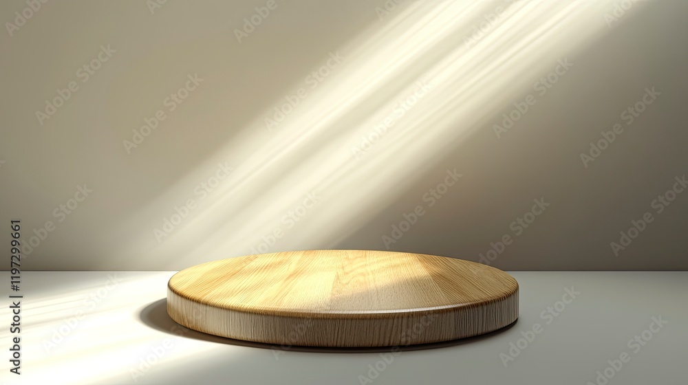Poster 3d rendering of a wooden podium on a white background with a soft shadow and light for displaying a 