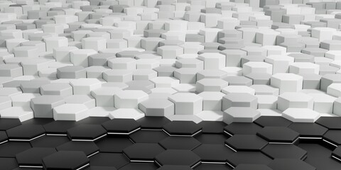 Obraz premium hexagon background 3d render with black white colour