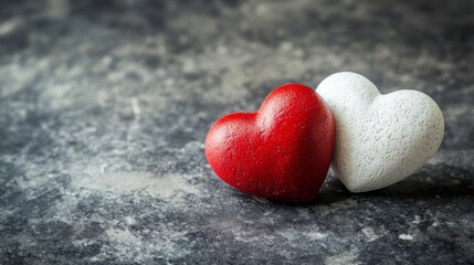 Fototapeta premium Valentines day background with red and white hearts. Copy Space 