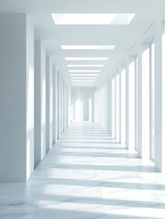 Obraz premium White interior with long corridor in modern space 3D Render