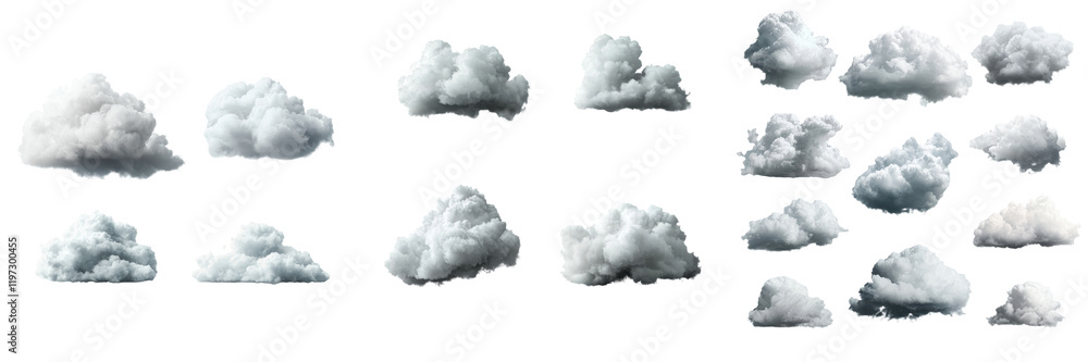 Aufkleber a collection of cumulus clip art featuring abstract fluffy clouds, rendered in 3d and isolated on a 