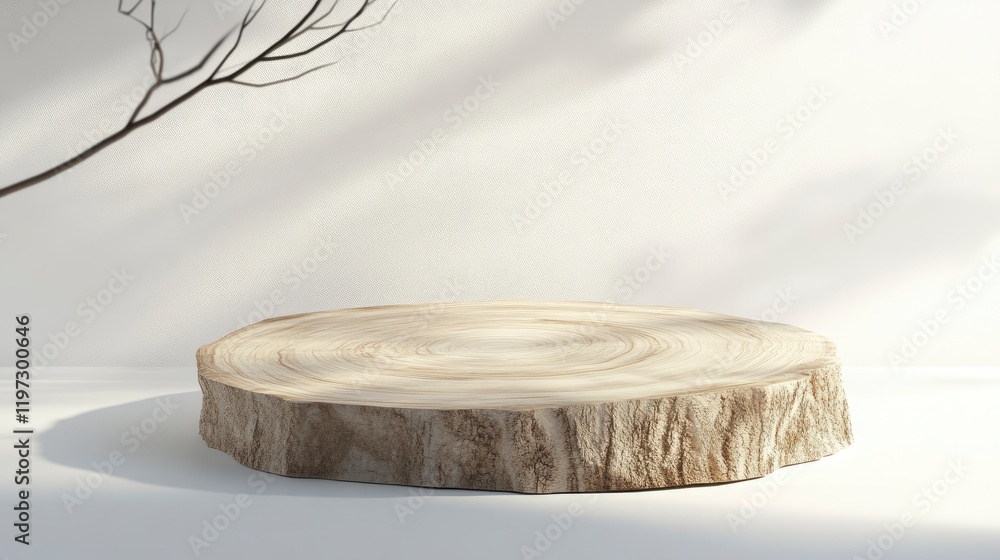 Poster 3d rendering of a wooden podium on a white background with a soft shadow and light for displaying a 