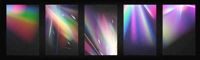 Crystal light glasses effects with sparkling prism glare and rainbow reflections. Optical overlays with streaks, light leaks, falling confetti, and colorful lens flares. Perfect for modern, abstract, 
