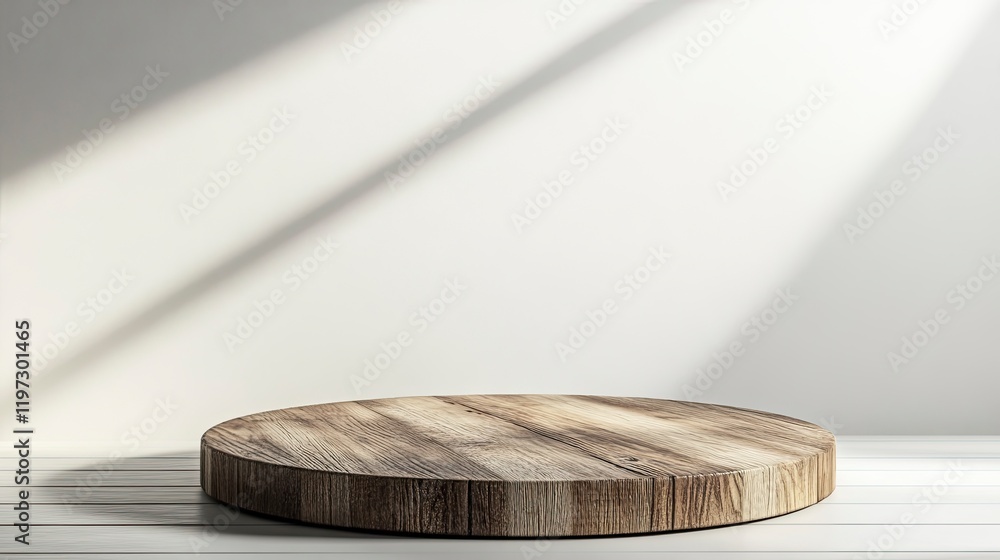 Poster 3d rendering of a wooden podium on a white background with a soft shadow and light for displaying a 