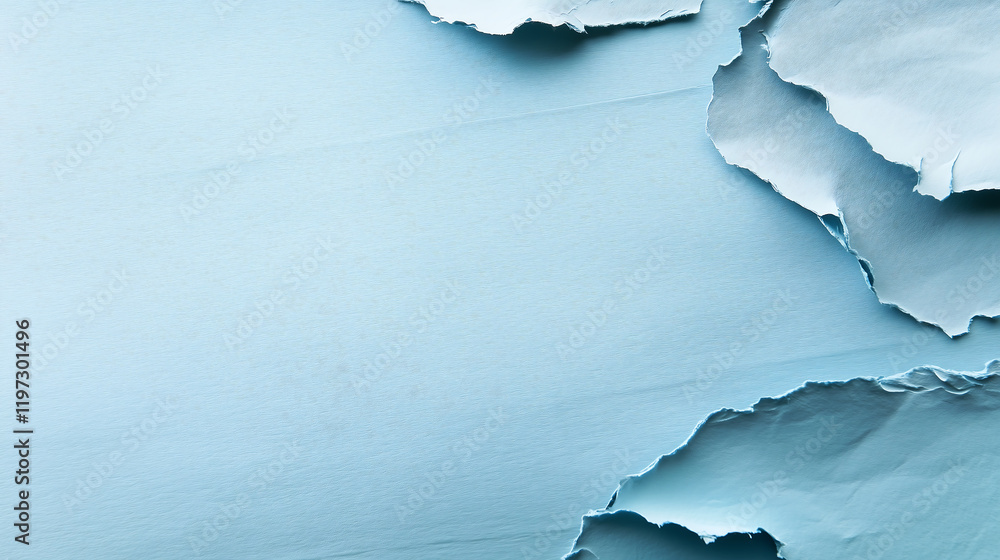 Poster soft pastel blue torn handmade paper texture with delicate edges and minimalistic design ideal for a