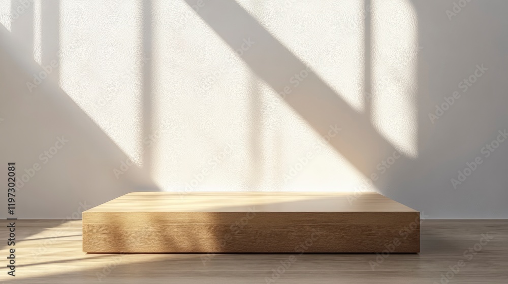 Poster 3d rendering of a wooden podium on a white background with a soft shadow and light for displaying a 