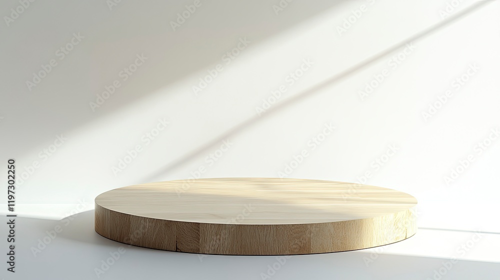 Poster 3d rendering of a wooden podium on a white background with a soft shadow and light for displaying a 