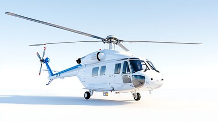 Modern White Helicopter on White Background