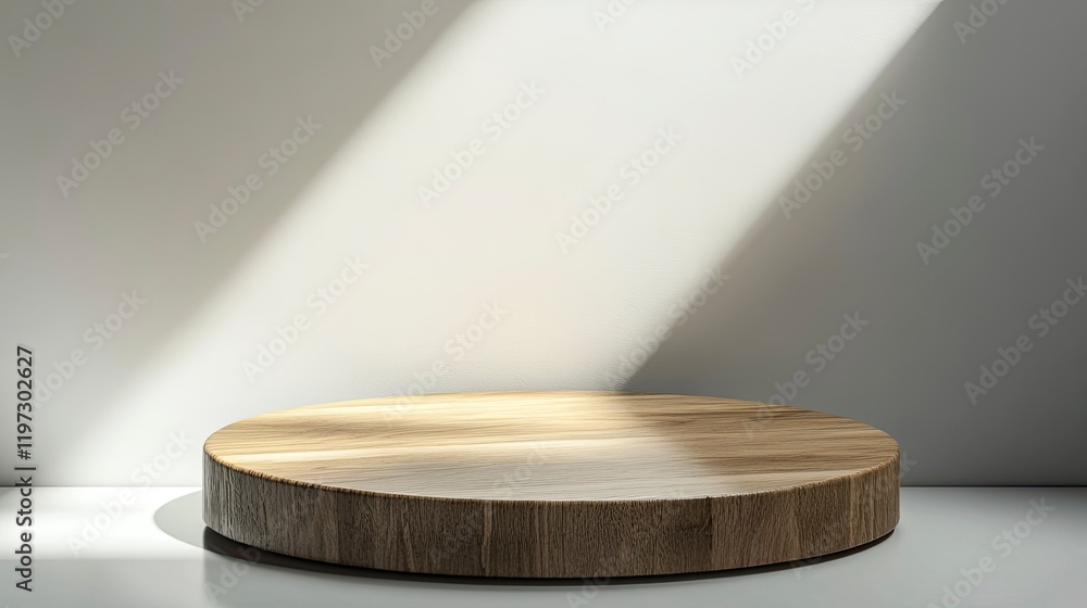 Poster 3d rendering of a wooden podium on a white background with a soft shadow and light for displaying a 