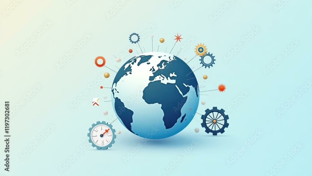 Poster sphere with engineering icons 2d flat icons illustration