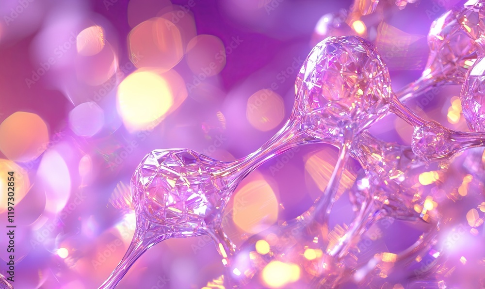Poster abstract glass molecule structure with bokeh background for science or health visuals