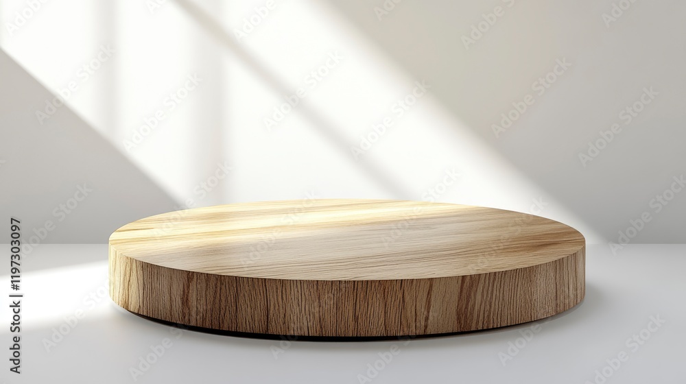 Poster 3d rendering of a wooden podium on a white background with a soft shadow and light for displaying a 